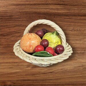 Bassano Italy Woven Ceramic Basket Fruit Bowl Centerpiece Vintage Ceramic  7"